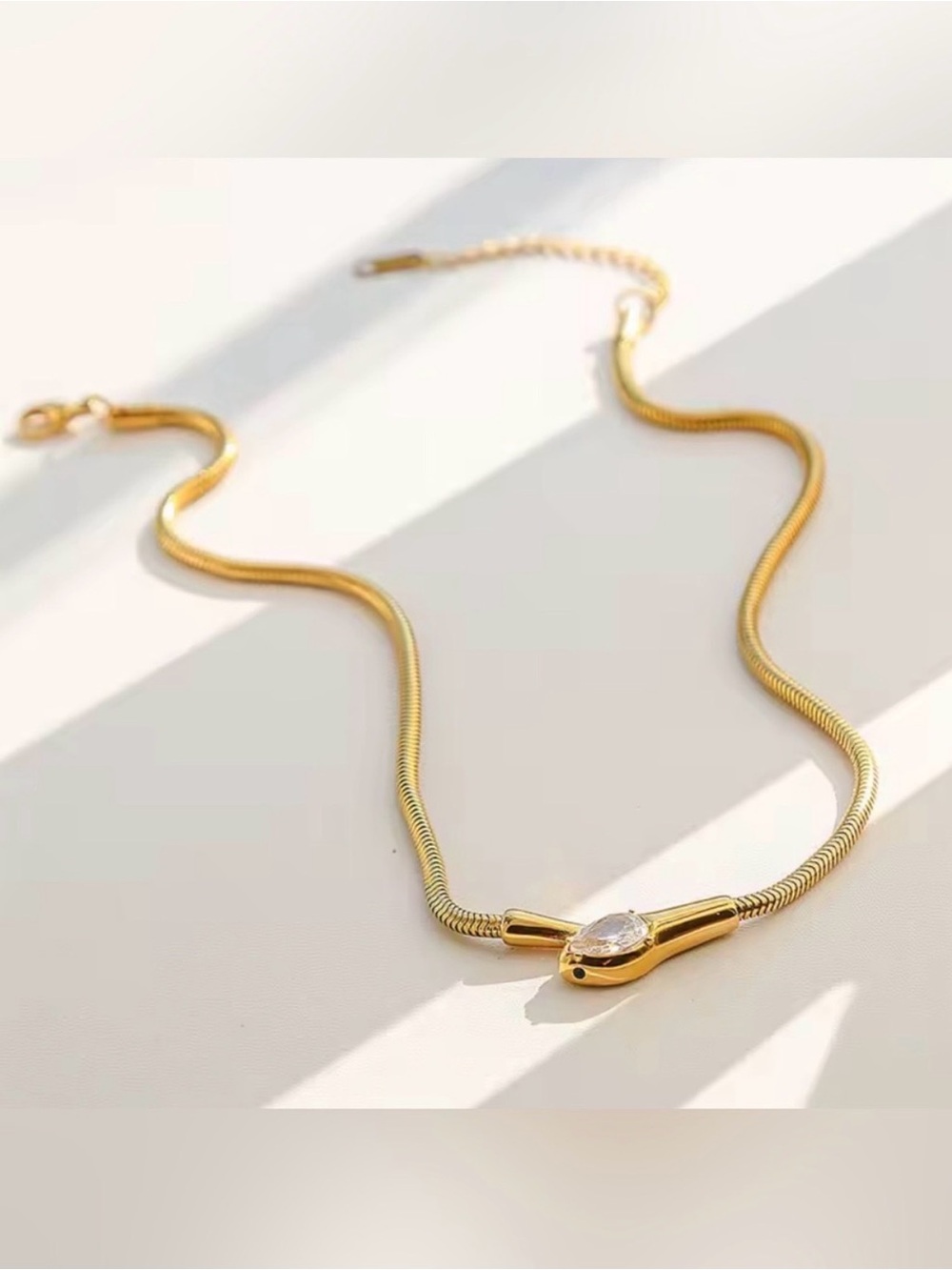 Serpenti Snake Gold Teardrop Pendant Necklace Stainless Steel - Picture 4 of 5